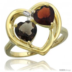 10k Yellow Gold 2-Stone Heart Ring 6mm Natural Smoky Topaz & Garnet