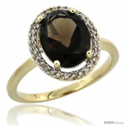 10k Yellow Gold Diamond Halo Smoky Topaz Ring 2.4 carat Oval shape 10X8 mm, 1/2 in (12.5mm) wide