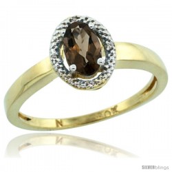 10k Yellow Gold Diamond Halo Smoky Topaz Ring 0.75 Carat Oval Shape 6X4 mm, 3/8 in (9mm) wide