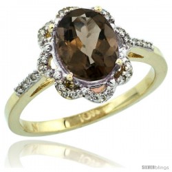 10k Yellow Gold Diamond Halo Smoky Topaz Ring 1.65 Carat Oval Shape 9X7 mm, 7/16 in (11mm) wide