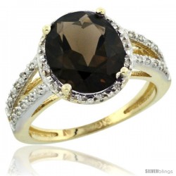 10k Yellow Gold Diamond Halo Smoky Topaz Ring 2.85 Carat Oval Shape 11X9 mm, 7/16 in (11mm) wide