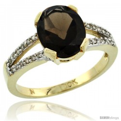 10k Yellow Gold and Diamond Halo Smoky Topaz Ring 2.4 carat Oval shape 10X8 mm, 3/8 in (10mm) wide