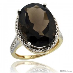 10k Yellow Gold Diamond Smoky Topaz Ring 13.56 Carat Oval Shape 18x13 mm, 3/4 in (20mm) wide