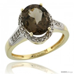 10k Yellow Gold Diamond Smoky Topaz Ring 2.4 ct Oval Stone 10x8 mm, 1/2 in wide