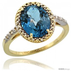 14k Yellow Gold Diamond London Blue Topaz Ring 2.4 ct Oval Stone 10x8 mm, 1/2 in wide -Style Cy405111