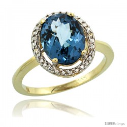 14k Yellow Gold Diamond London Blue Topaz Ring 2.4 ct Oval Stone 10x8 mm, 1/2 in wide -Style Cy405114