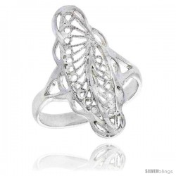 Sterling Silver Navette-shaped Filigree Ring, 7/8 in