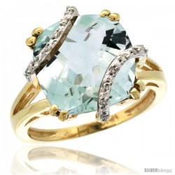 10k Yellow Gold Diamond Green Amethyst Ring 7.5 ct Cushion Cut 12 mm Stone, 1/2 in wide