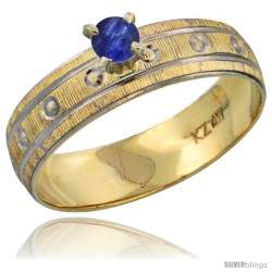 10k Gold Ladies' Solitaire 0.25 Carat Deep Blue Sapphire Engagement Ring Diamond-cut Pattern Rhodium Accent, -Style 10y505er