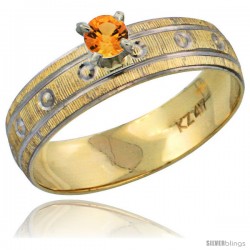 10k Gold Ladies' Solitaire 0.25 Carat Orange Sapphire Engagement Ring Diamond-cut Pattern Rhodium Accent, 3/16 -Style 10y505er