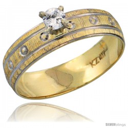 10k Gold Ladies' Solitaire 0.25 Carat White Sapphire Engagement Ring Diamond-cut Pattern Rhodium Accent, 3/16 -Style 10y505er