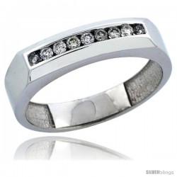 10k White Gold 9-Stone Men's Diamond Ring Band w/ 0.24 Carat Brilliant Cut Diamonds, 3/16 in. (5mm) wide