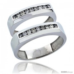 10k White Gold 2-Piece His (5mm) & Hers (5mm) Diamond Wedding Ring Band Set w/ 0.48 Carat Brilliant Cut Diamonds