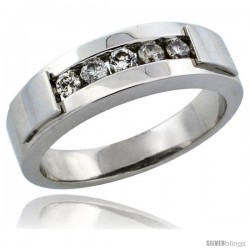 10k White Gold 5-Stone Ladies' Diamond Ring Band w/ 0.21 Carat Brilliant Cut Diamonds, 3/16 in. (5mm) wide