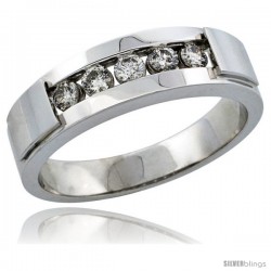 10k White Gold 5-Stone Men's Diamond Ring Band w/ 0.40 Carat Brilliant Cut Diamonds, 1/4 in. (6mm) wide