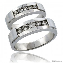 10k White Gold 2-Piece His (6mm) & Hers (5mm) Diamond Wedding Ring Band Set w/ 0.61 Carat Brilliant Cut Diamonds