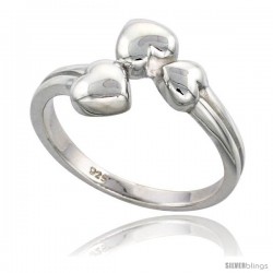 Sterling Silver 3-Heart Ring Flawless finish 1/2 in wide