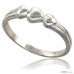 Sterling Silver 3-Heart Ring Flawless finish 1/4 in wide