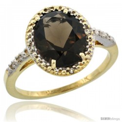 10k Yellow Gold Diamond Smoky Topaz Ring 2.4 ct Oval Stone 10x8 mm, 1/2 in wide -Style Cy907111