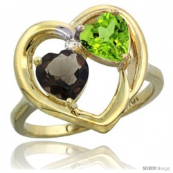 10k Yellow Gold 2-Stone Heart Ring 6mm Natural Smoky Topaz & Peridot