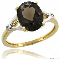 10k Yellow Gold Diamond Smoky Topaz Ring 2.4 ct Oval Stone 10x8 mm, 3/8 in wide