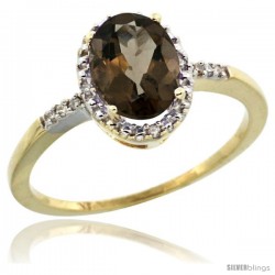 10k Yellow Gold Diamond Smoky Topaz Ring 1.17 ct Oval Stone 8x6 mm, 3/8 in wide