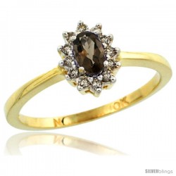 10k Yellow Gold Diamond Halo Smoky Topaz Ring 0.25 ct Oval Stone 5x3 mm, 5/16 in wide