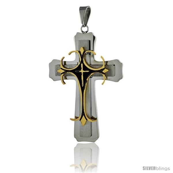 https://www.silverblings.com/2976-thickbox_default/stainless-steel-cross-fleury-pendant-2-tone-gold-finish-black-enamel-2-1-4-in-tall-30-in-chain.jpg