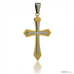 Stainless Steel Pointed Cross Pendant 2-tone Gold Finish, 1 3/4 in tall with 30 in chain