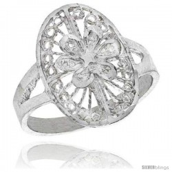 Sterling Silver Oval-shaped Floral Filigree Ring, 3/4 in