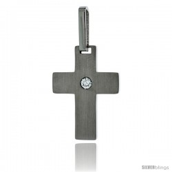 Stainless Steel Cross Pendant Matte finish CZ Center, 1 in tall with 30 in chain