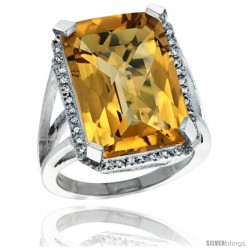 10k White Gold Diamond Whisky Quartz Ring 14.96 ct Emerald shape 18x13 mm Stone, 13/16 in wide