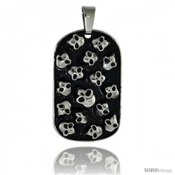 Stainless Steel Dog Tag with Skulls 2-tone Black finish, 1 5/16 in (33 mm) tall with 30 in chain