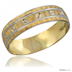 10k Gold Men's Wedding Band Ring Diamond-cut Pattern Rhodium Accent, 7/32 in. (5.5mm) wide -Style 10y505mb