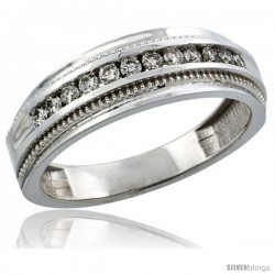 10k White Gold 12-Stone Milgrain Design Men's Diamond Ring Band w/ 0.31 Carat Brilliant Cut Diamonds, 1/4 in. (7mm) wide