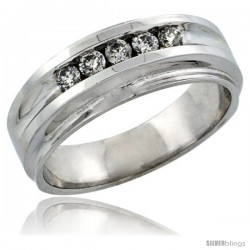 10k White Gold 5-Stone Ladies' Diamond Ring Band w/ 0.23 Carat Brilliant Cut Diamonds, 1/4 in. (7mm) wide