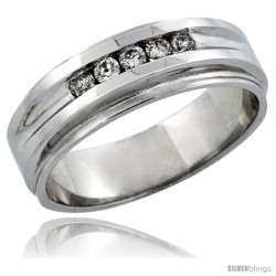 10k White Gold 5-Stone Men's Diamond Ring Band w/ 0.23 Carat Brilliant Cut Diamonds, 1/4 in. (7mm) wide