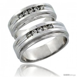 10k White Gold 2-Piece His (7mm) & Hers (7mm) Diamond Wedding Ring Band Set w/ 0.46 Carat Brilliant Cut Diamonds
