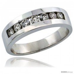 10k White Gold 7-Stone Men's Diamond Ring Band w/ 0.64 Carat Brilliant Cut Diamonds, 1/4 in. (6.5mm) wide