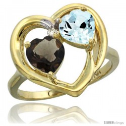 10k Yellow Gold 2-Stone Heart Ring 6mm Natural Smoky Topaz & Aquamarine