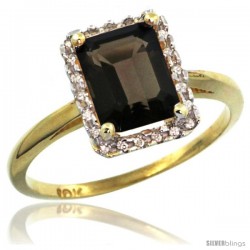 10k Yellow Gold Diamond Smoky Topaz Ring 1.6 ct Emerald Shape 8x6 mm, 1/2 in wide