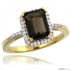 10k Yellow Gold Diamond Smoky Topaz Ring 1.6 ct Emerald Shape 8x6 mm, 1/2 in wide -Style Cy907129