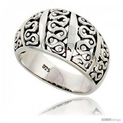 Sterling Silver Dome Cigar Band Wavy Pattern Ring Flawless finish 1/2 in wide