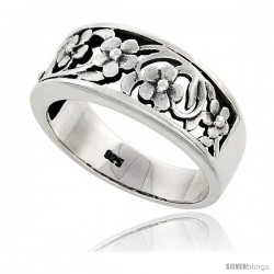 Sterling Silver Floral Vine Band Ring Flawless finish 3/8 in wide