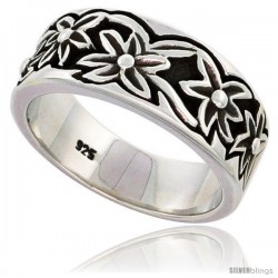 Sterling Silver Floral Pattern Band Ring Flawless finish 3/8 in wide