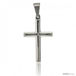 Stainless Steel Latin Cross Pendant, w/ CZ Stone, 1 3/8 in tall with 30 in chain