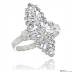 Sterling Silver Navette-shaped Filigree Ring, 7/8 in -Style Fr451