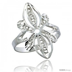 Sterling Silver Floral Filigree Ring, 7/8 in