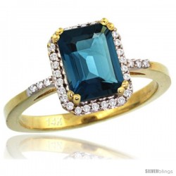 14k Yellow Gold Diamond London Blue Topaz Ring 1.6 ct Emerald Shape 8x6 mm, 1/2 in wide -Style Cy405129