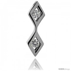 Stainless Steel Double Diamond Shape Pendant w/ 4 mm Crystals, 1 1/4 in (32 mm) tall, w/ 30 in Chain